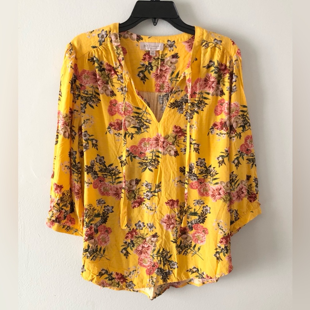 Philosophy Floral V-Neck Tie-Front Blouse